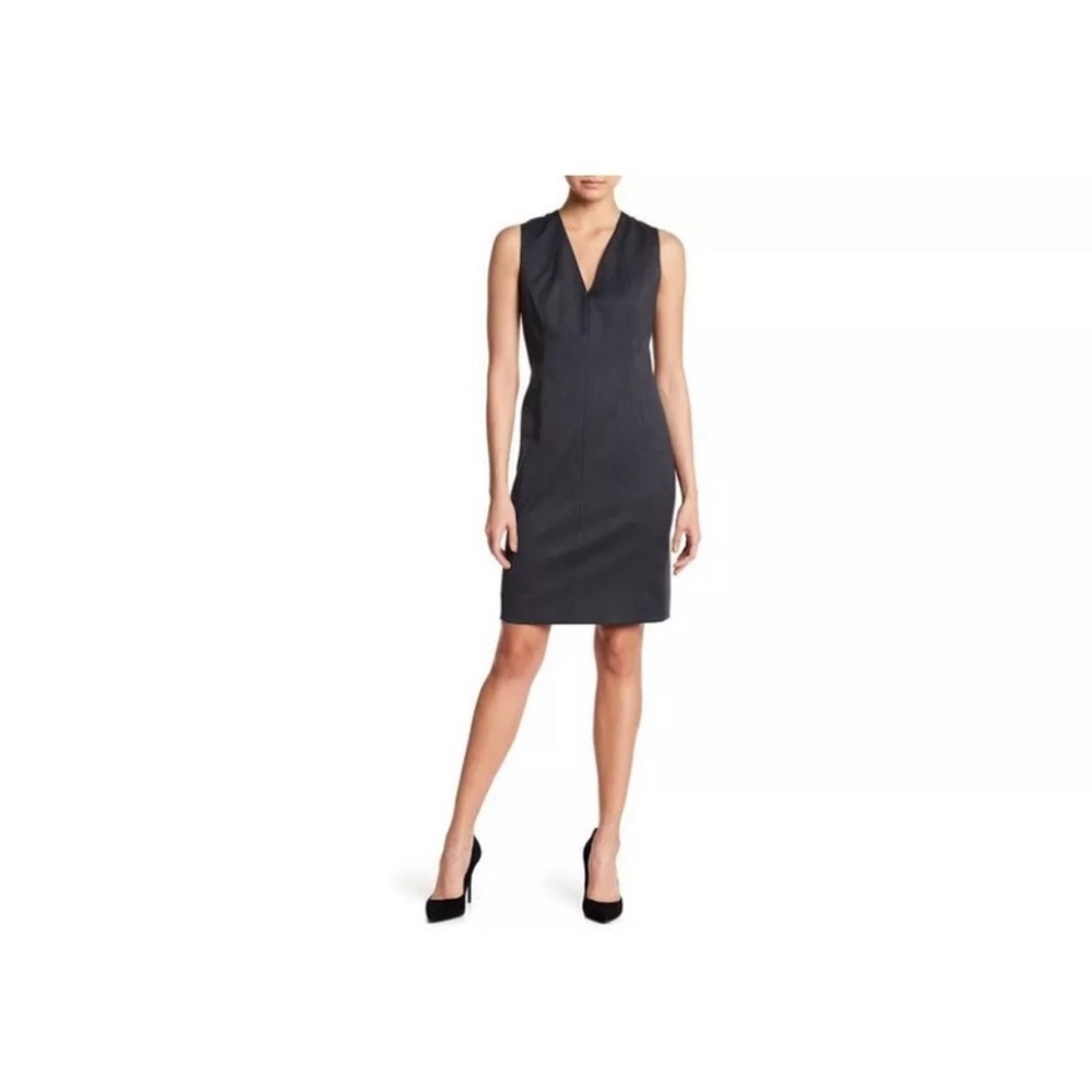 WHBM Blue Stretch Chambray V-Neck Sheath Midi Pencil Dress Sz 8 New